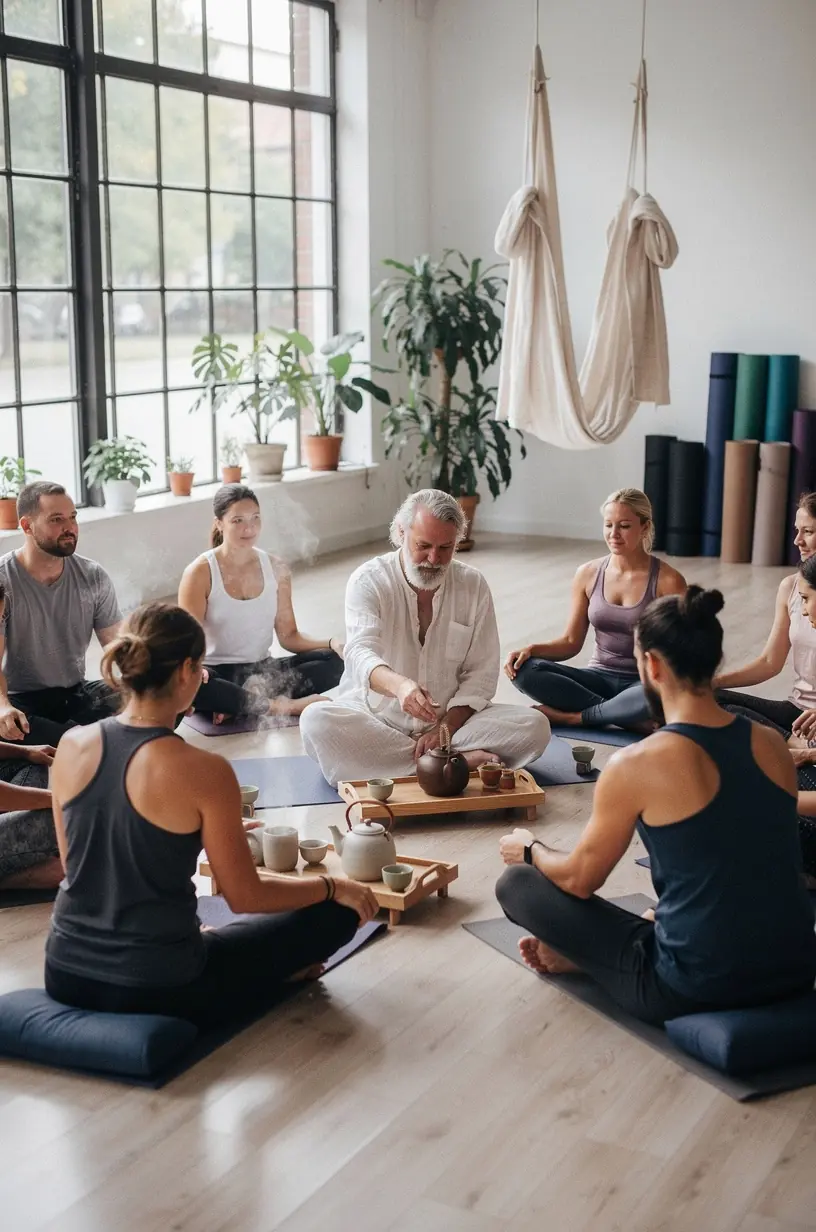 Gyógynövények és teafű színes összeállítása egy faasztalon, a mindennapi önellátás támogatására.
