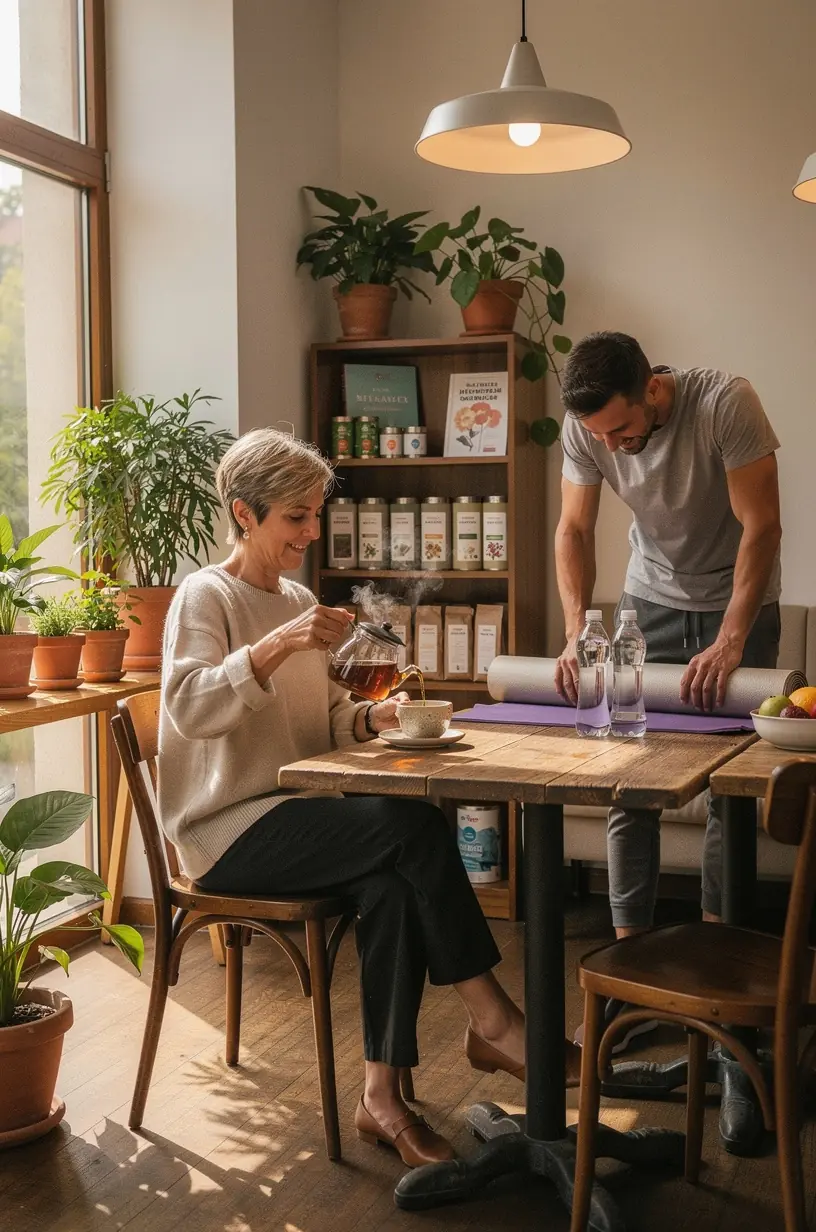 Friss gyógynövényes tea csésze, természetes alapanyagokkal, aktív felnőttek számára ajánlott.